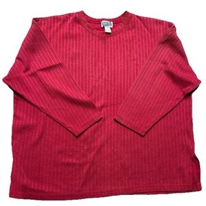 Vintage 80s Laura Tyler Ribbed Plus Size Long Sleeve Red Shirt Size 2XL